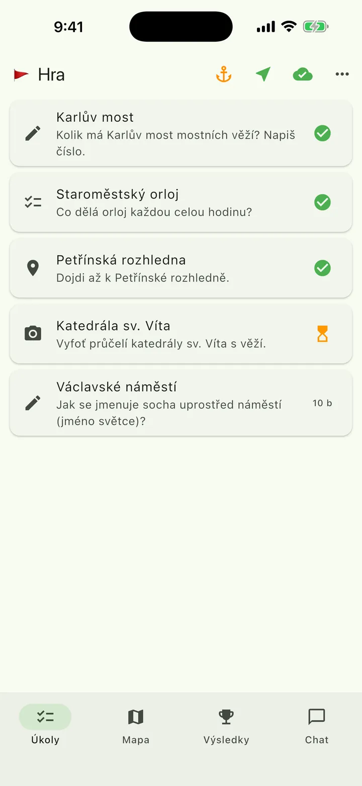 Task list in the app